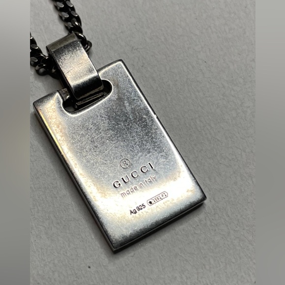 Vintage Gucci Stripes Diamantissima Tag Plate 925 Silver Pendant Chain Necklace - Picture 10 of 12